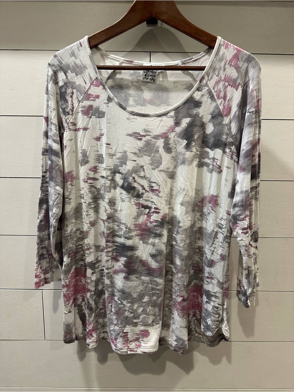 Parsley & Sage Women’s Scoop Neck Tie-Dye Pink/Grey Long Sleeve Top - size Large